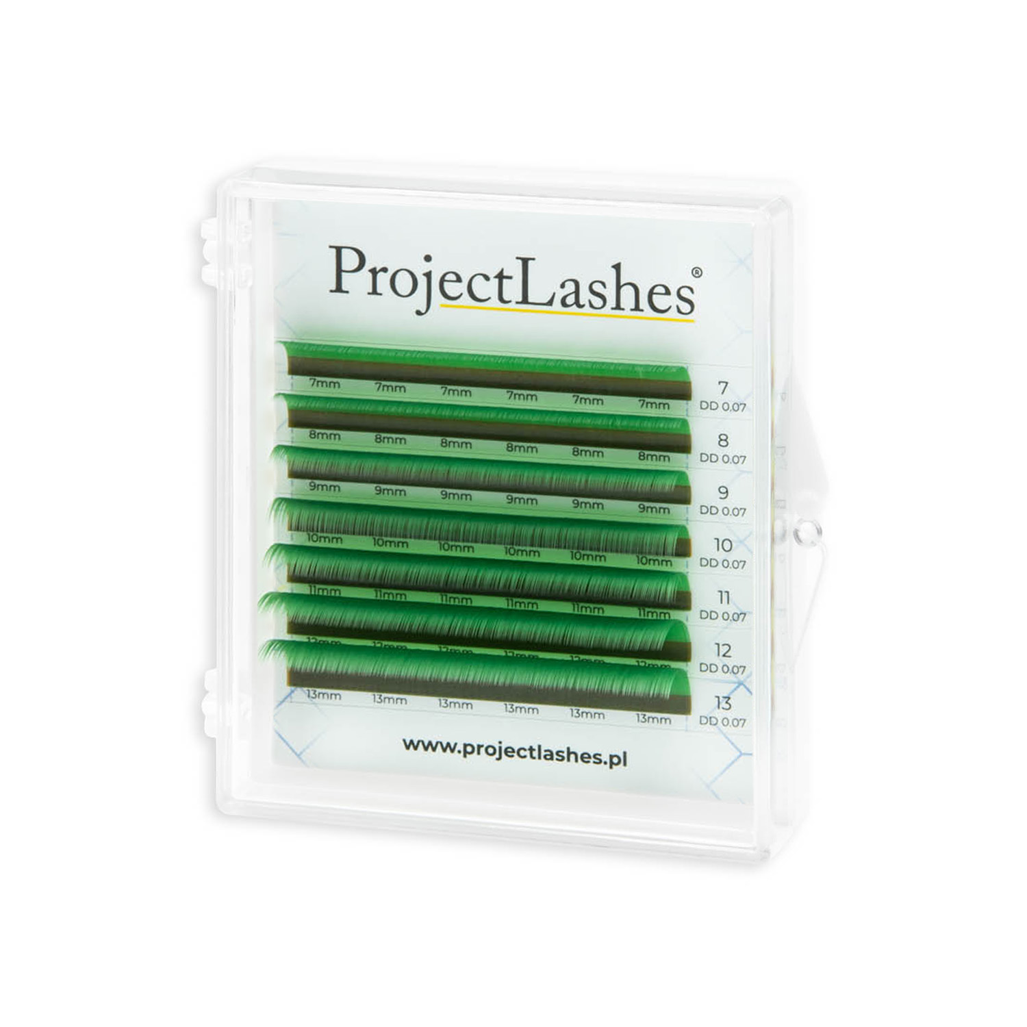 Rzęsy kolorowe ProjectLashes GREEN MIX 7-13 mm